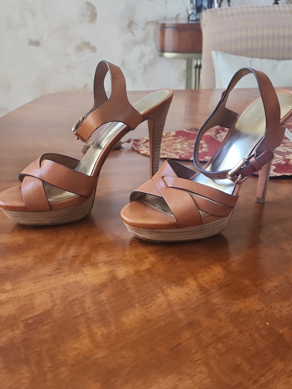 Coach Brown Leather Platform High Heel Sandals